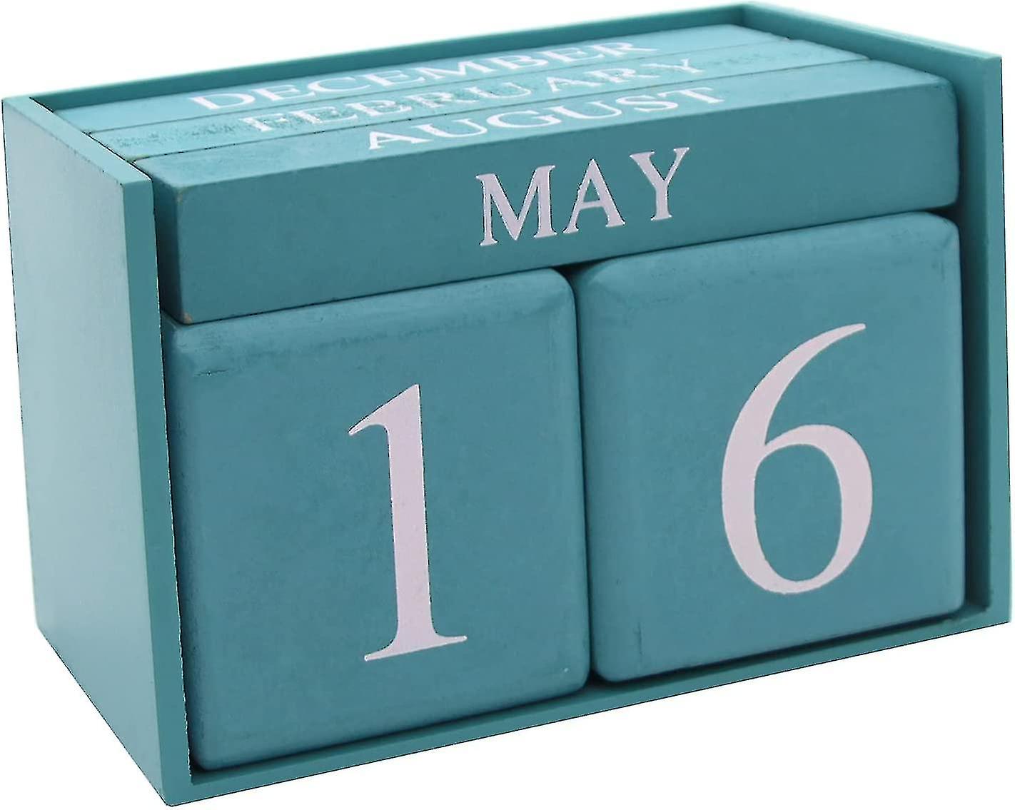 Wooden Desk Calendar 2022-2023, Permanent Daily Block Calendar Month Date Display