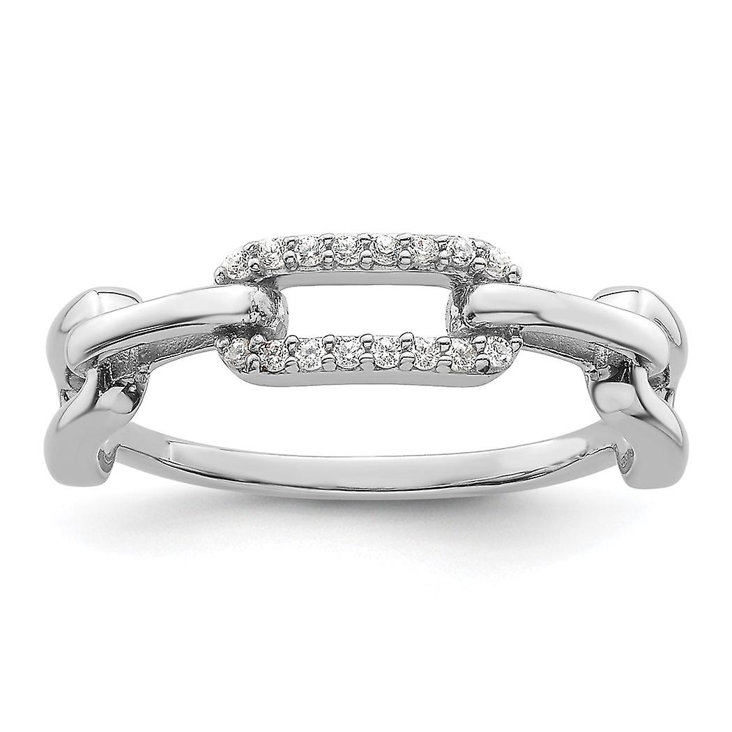 925 Sterling Silver Rhodium Plated Cubic Zirconia Link Ring Band Style-Ring for Women - Ring Size: 6 to 8