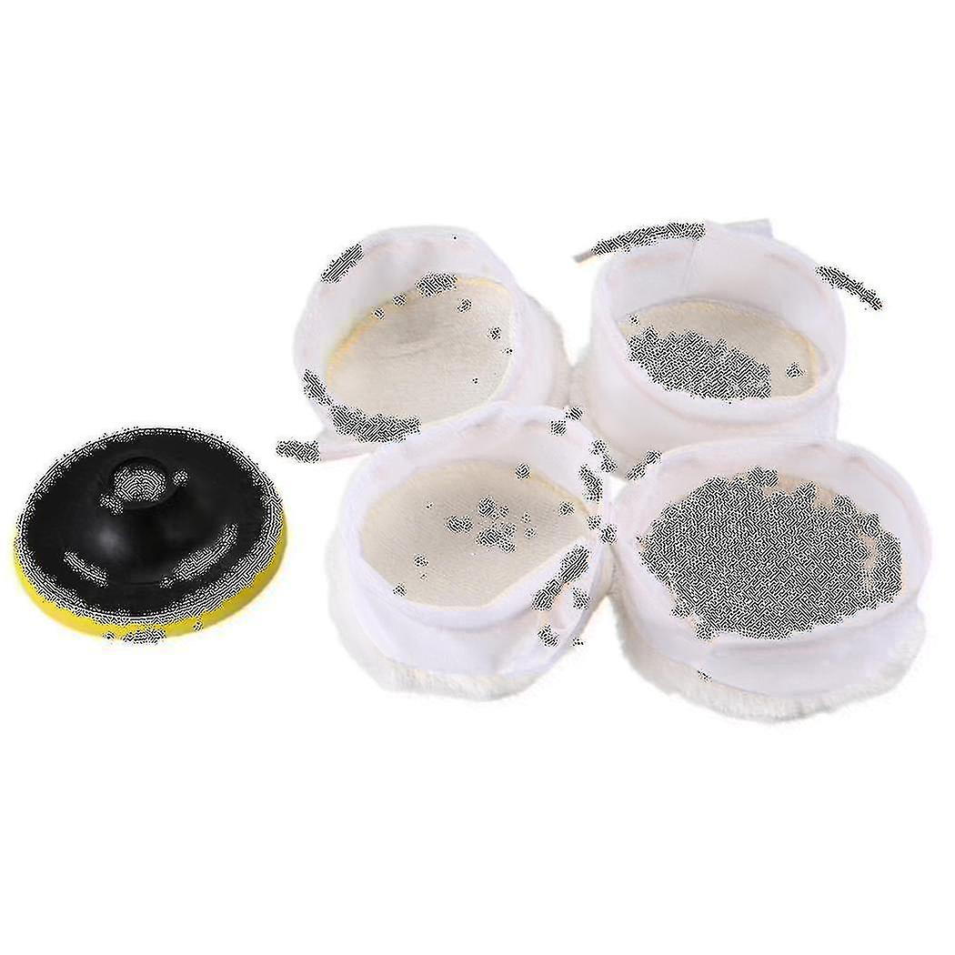5pcs Polisher/buffer Kit Soft Wool Bonnet Pad White:4 Inch