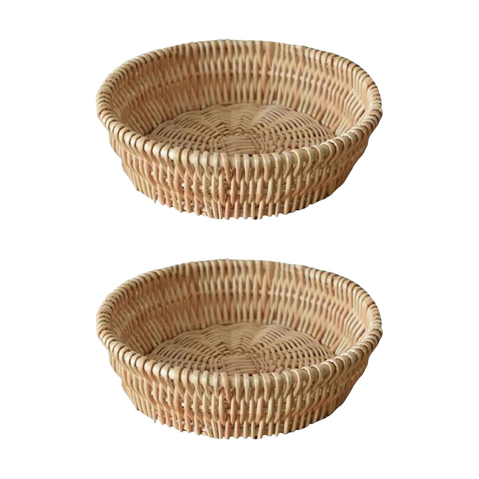 2Pcs Handmade Wicker Basket Table Organizer Wicker Bread Basket 35cm 25cm