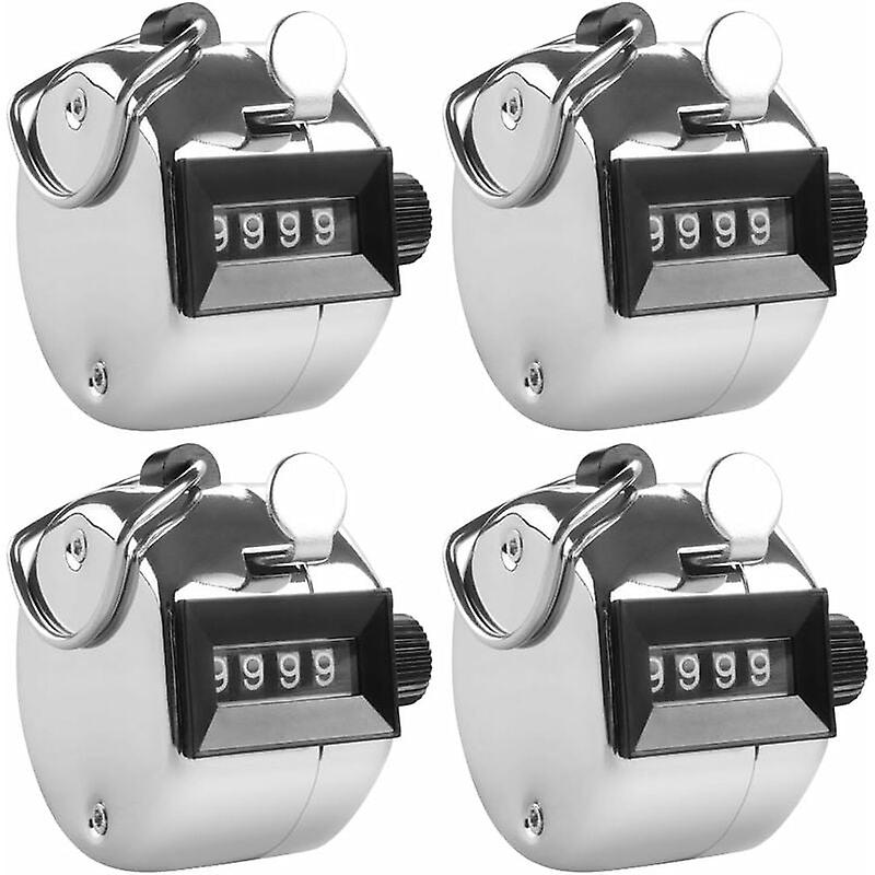 4 Digit Handheld Counter, 4 Pack Mechanical Manual Clicker with Metal Finger Ring - Silver,30*52mm