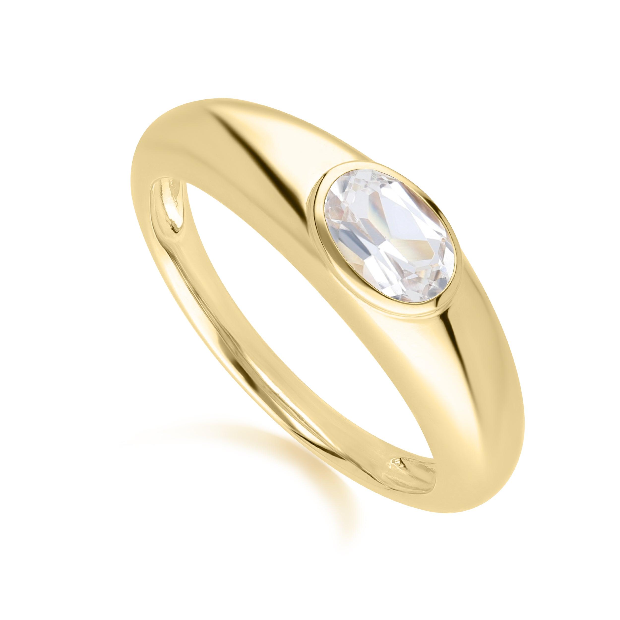 Modern Classic Oval White Topaz Ring in 18ct Gold Plated Silver