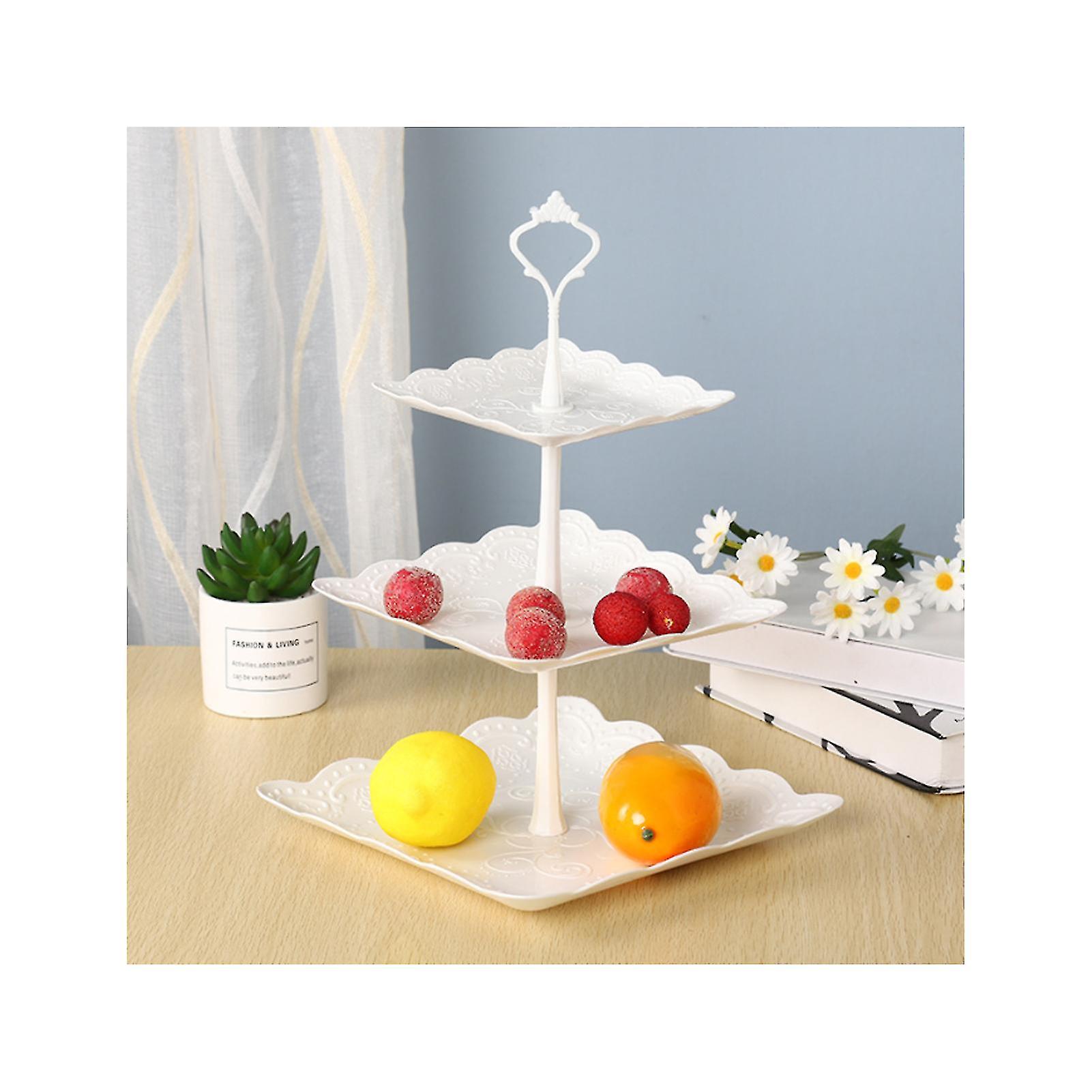 White Plastic 3 Tier Serving Tray 3 Tiers Dessert Cakecup Stand 3 Layer Fruit Tray Square 