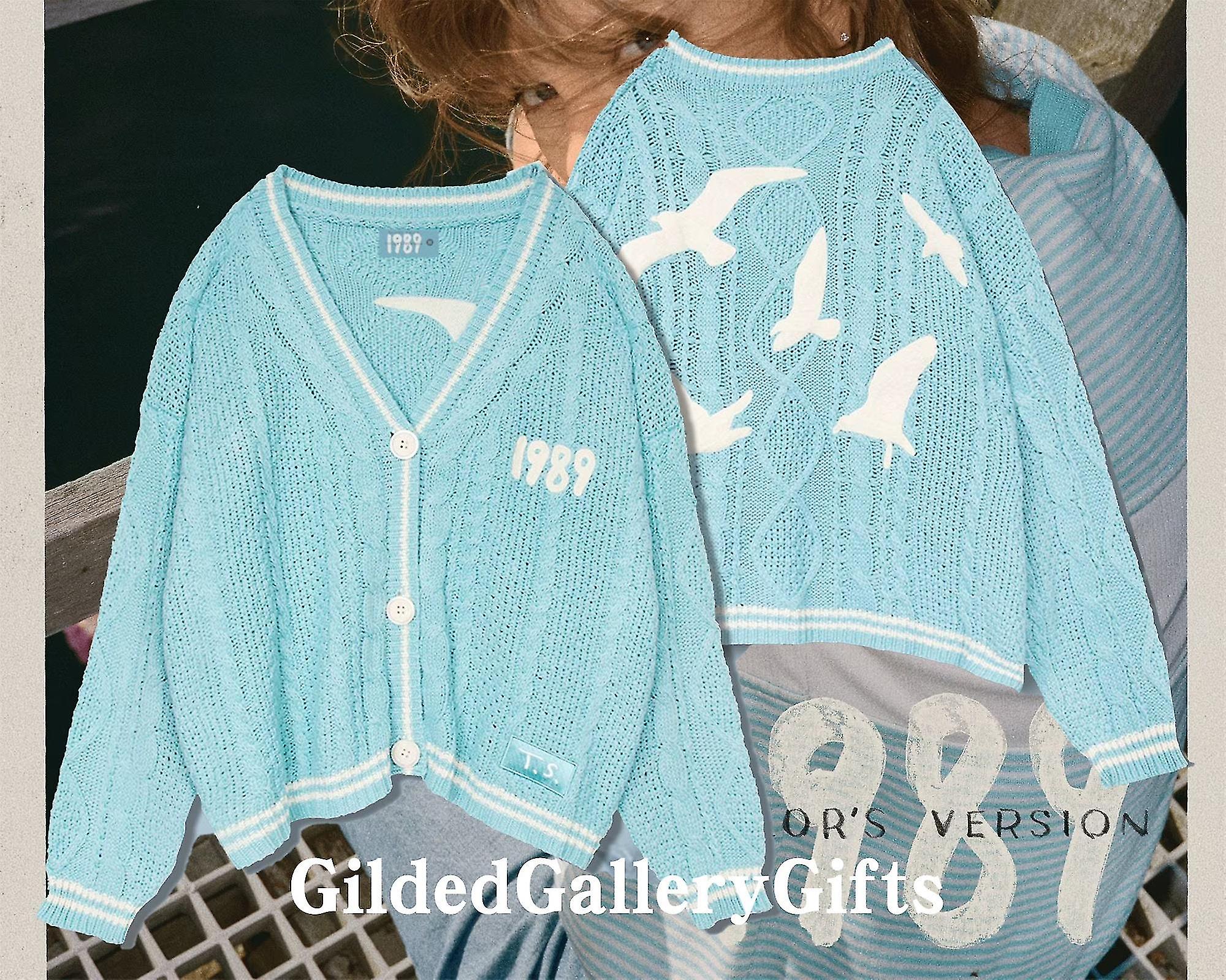 Noua ediție limitată 1989 versiune cardigan, albastru cer 1989 Taylors Cardigan cu patch, model pescăruș manual 1989 cardigan, cadou pentru fani