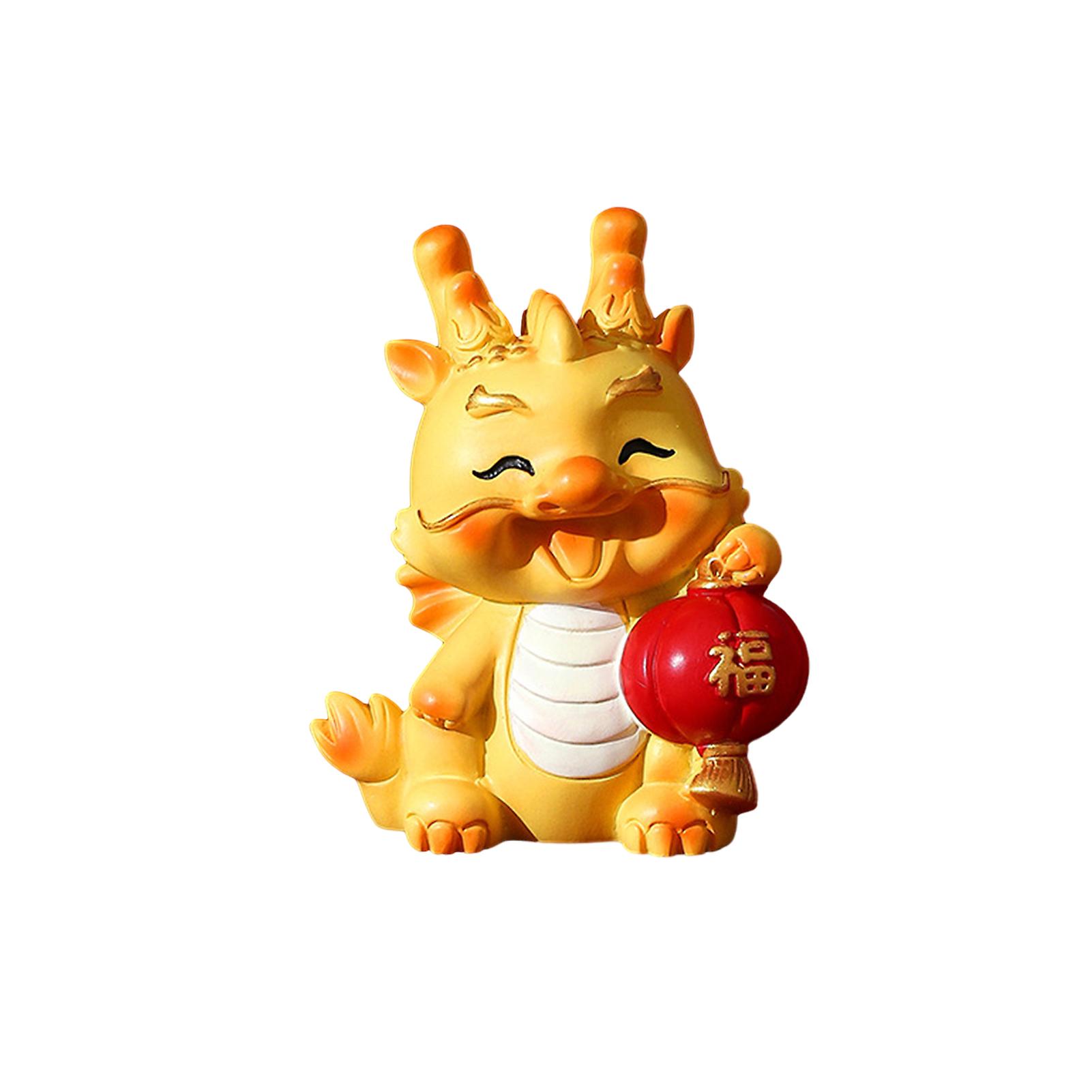 שנת 2024 קמע מזל דרקון פסלון שולחן עבודה קישוט רכב ראש השנה הסיני גלגל המזלות דרקון שרף מיניאטורי קישוט קריקטורה מקסימה מודל בעלי חיים