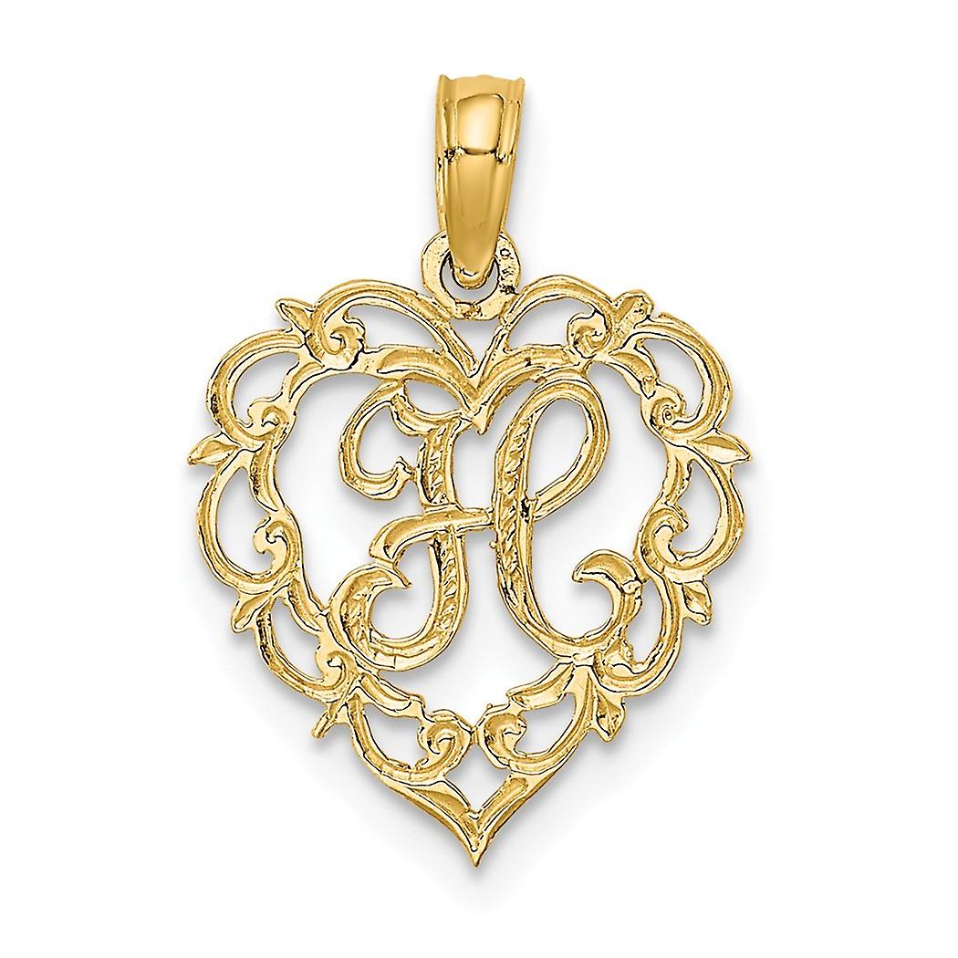 14k Gold H Script Letter Name Personalized Monogram Initial In Love Heart Pendant Necklace 17.3x12.57mm Wide 0.6mm Thick
