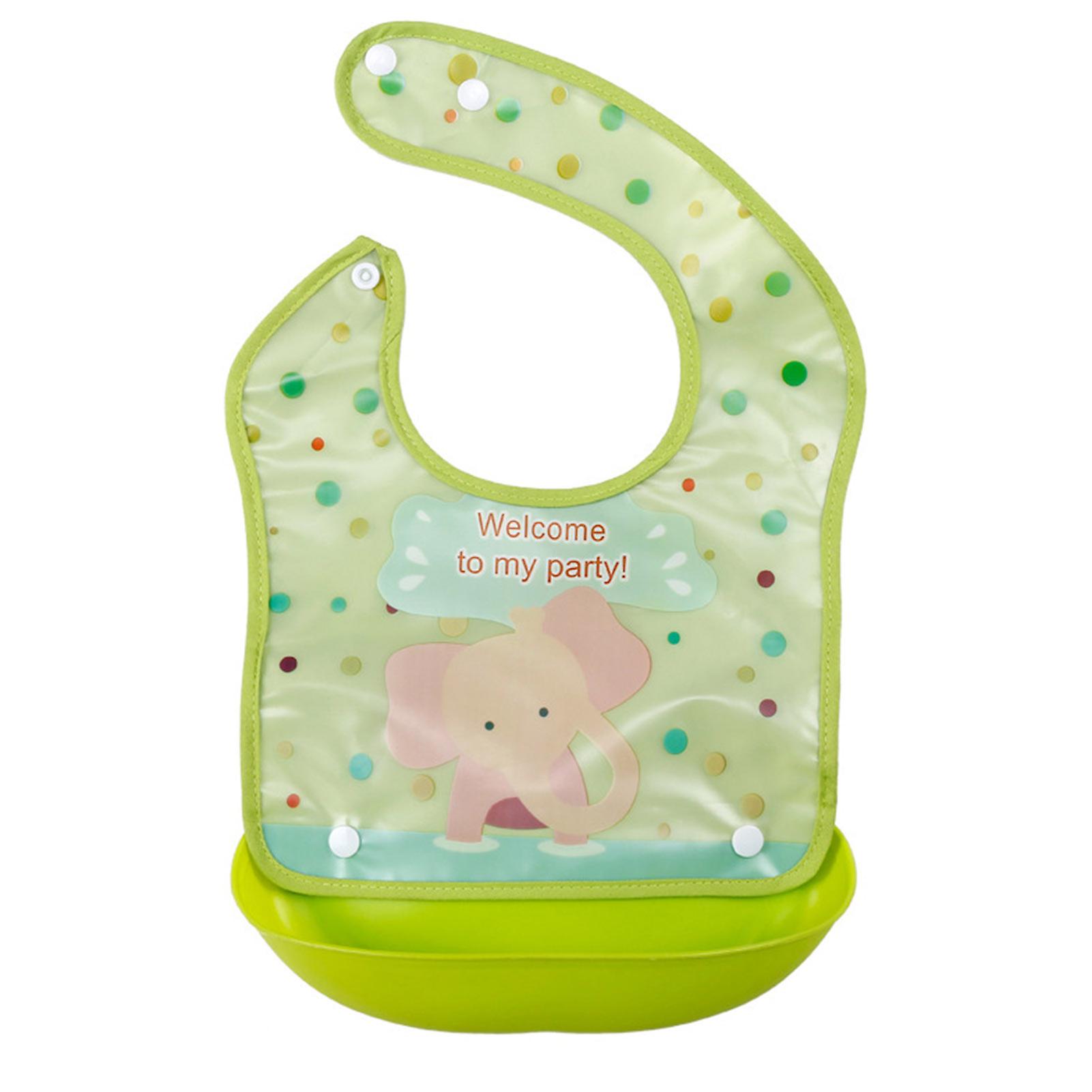 Cute Cartoon Baby Bib with Removable Pocket Adjustable Waterproof Bib for Boys And Girls Easy