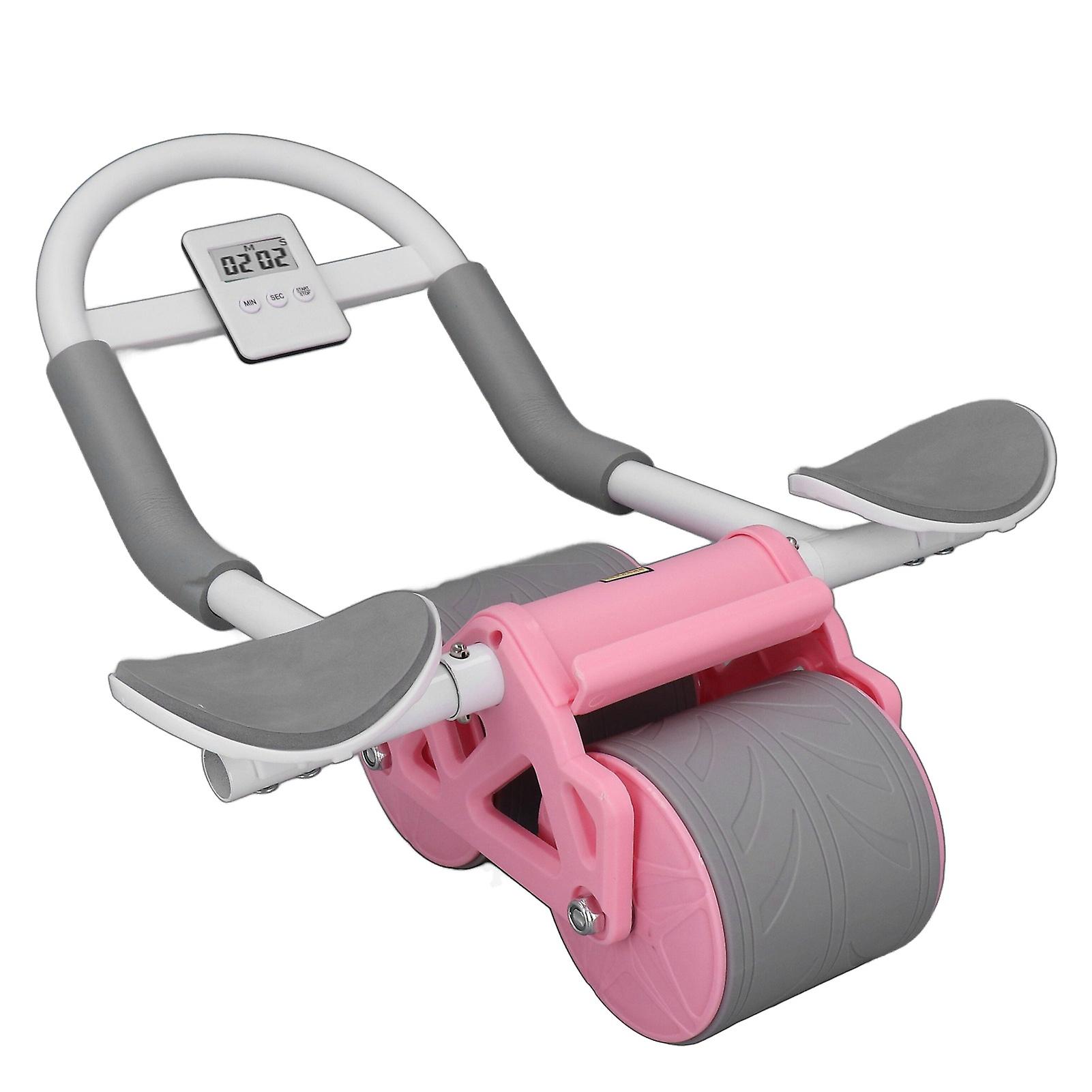 Abdominal Roller Wheel with Elbow Support Timer Automatic Rebound Core Strength Training Exercise Equipment Pink