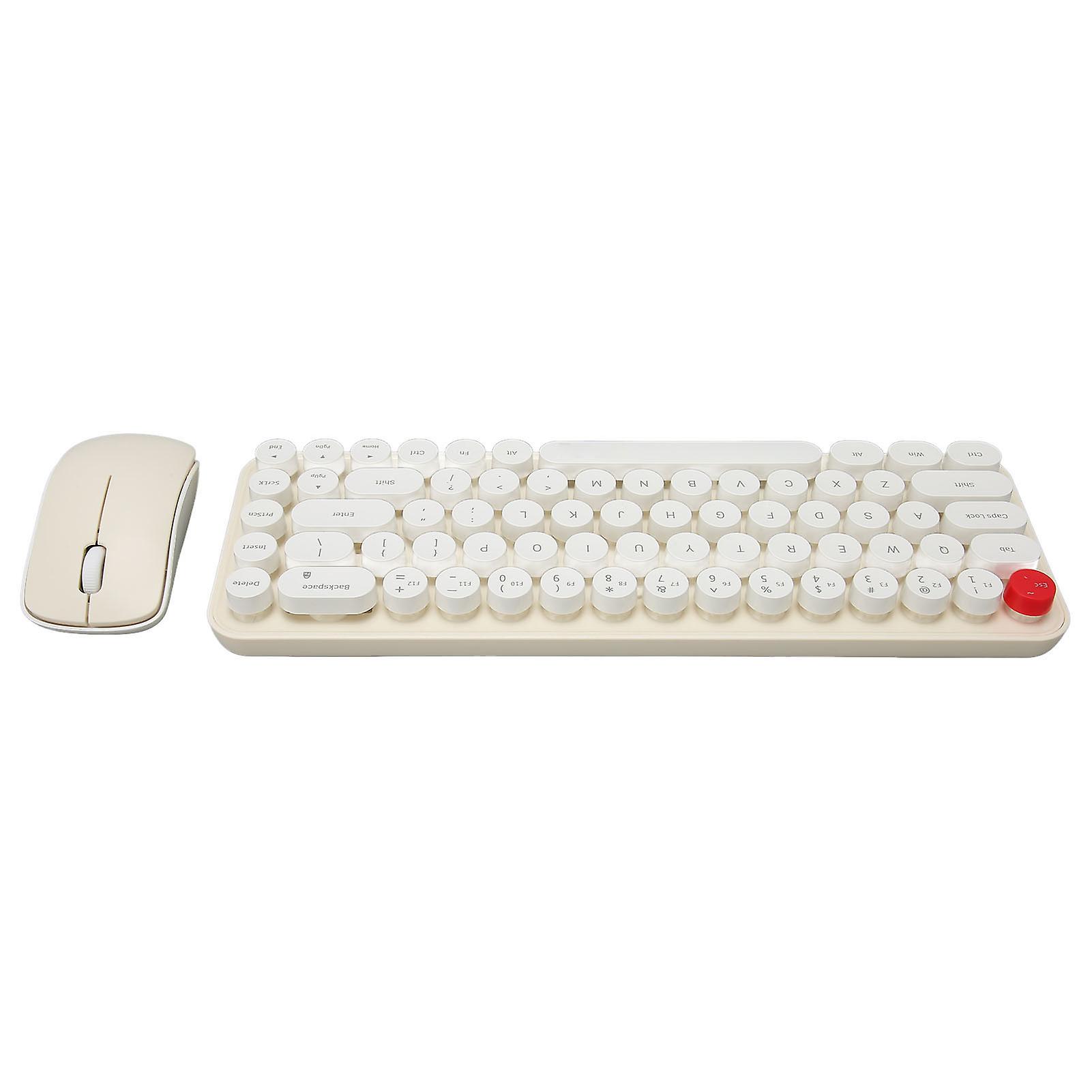 Wireless Keyboards Mouse Combos 68 Keys 2.4GHz Retro Typewriter Keyboard Optical Mouse for Laptop Beige 