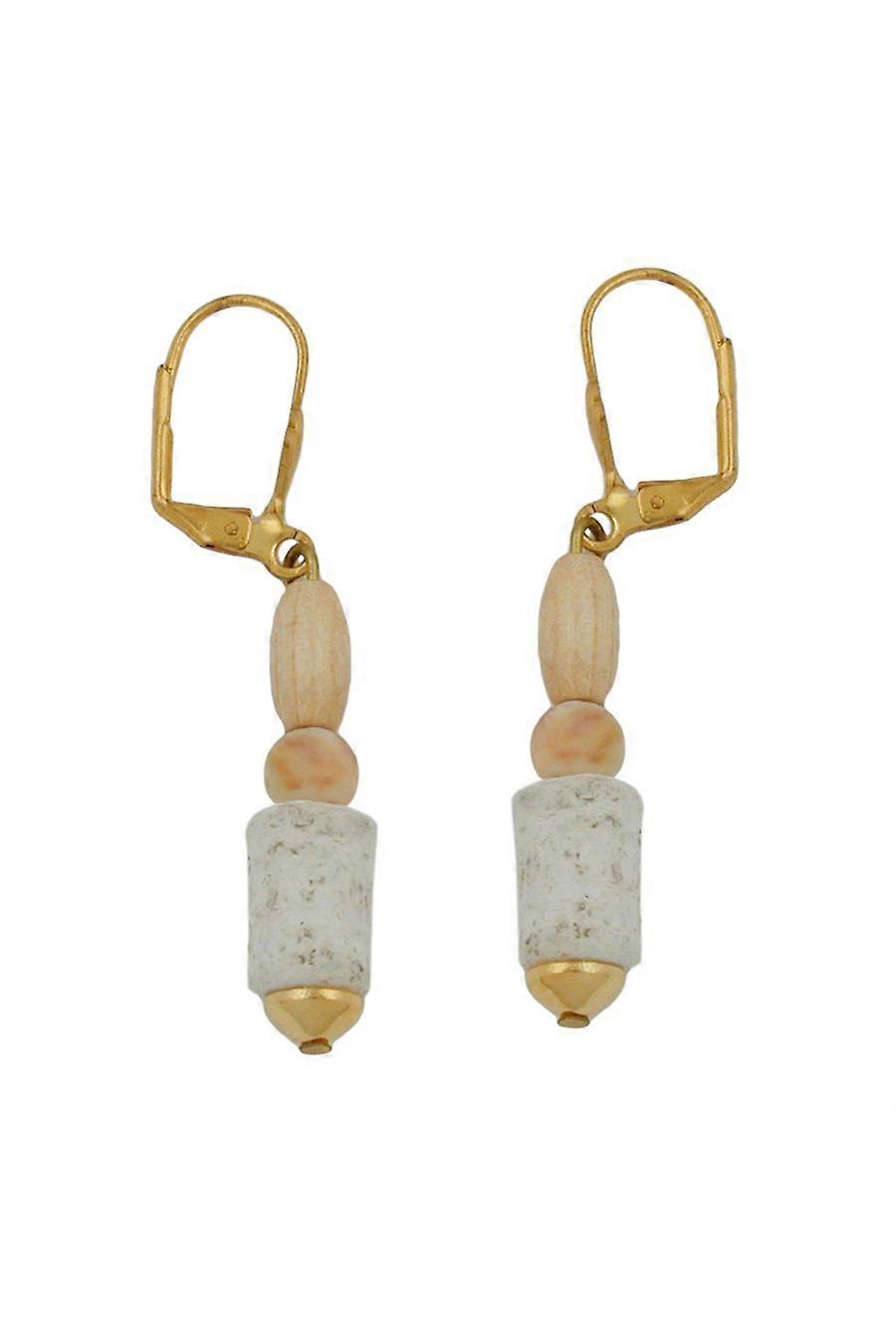 Leverback Earrings Wooden Cream Bead - Gl03098