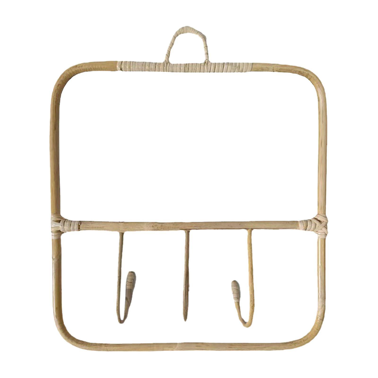 Hanging Rack Rattan Clothes Hanger Decor Storage Durable Clothes Hat Hanging Hooks with 3 Hooks for Outfits Coats Towel Walls