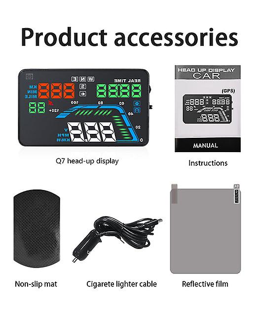 Dp-lanjie Q7 Gps Auto Hud Speedometers Overspeed Head Up Display Car Accessories Display Windshield Projector Cigarette Lighter