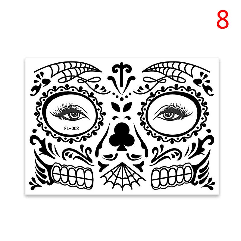 1 pc ליל כל הקדושים מדבקות קעקוע פנים מצחיקות אימה יצירתית איפור זמני ריקוד מוות רוח מדבקות פנים
