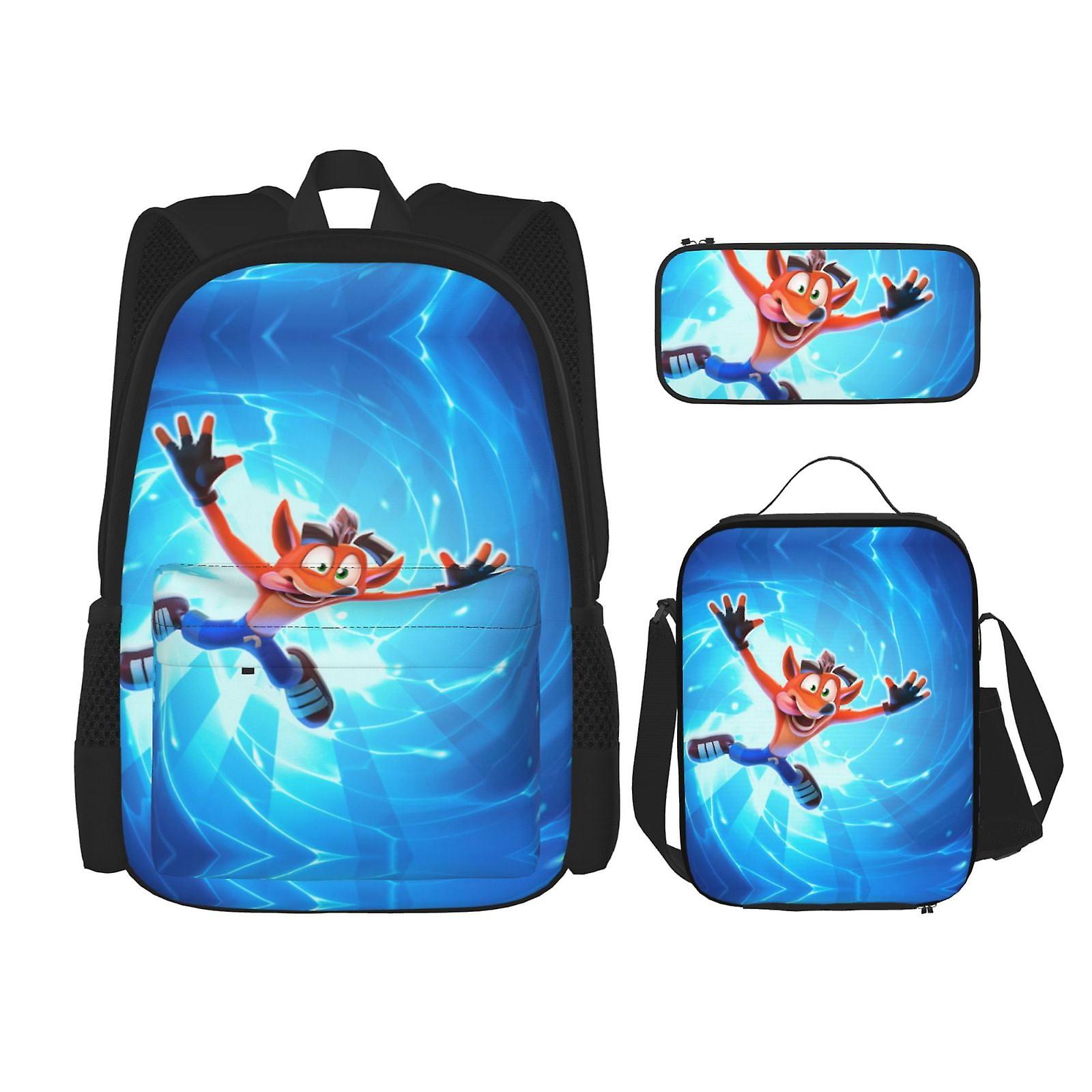 Crash Bandicoot Fashion Backpack Daypack للعمل حقيبة أنيمي حقيبة دفتر مقلمة حقيبة غداء مجموعة