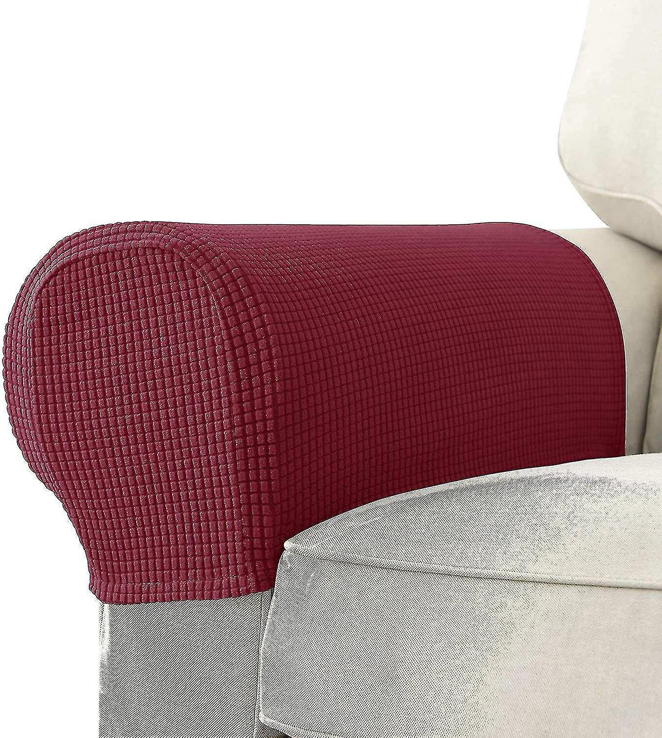 Armrest Covers Spandex Stretch Fabric Waterproof Arm Caps Anti-slip (Red)