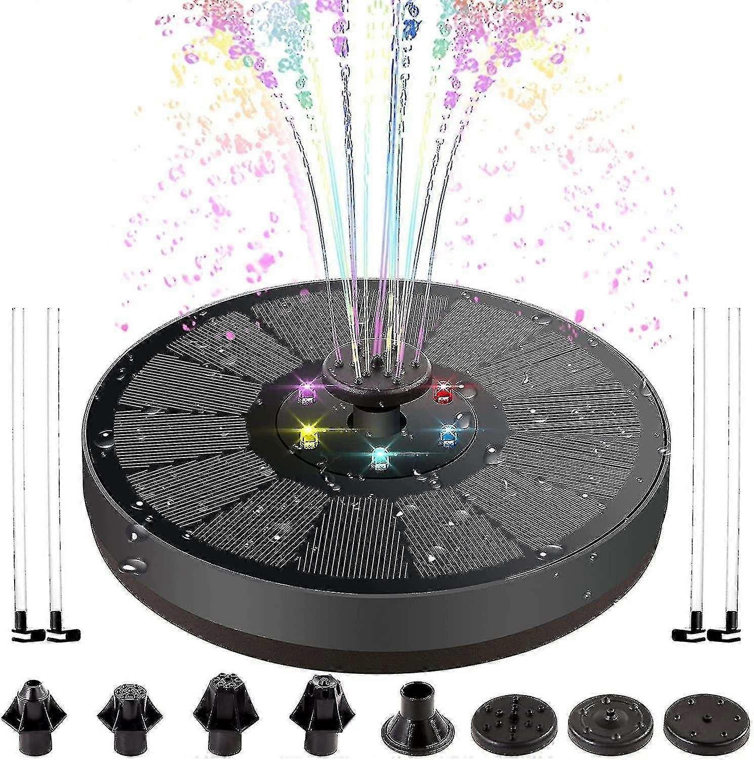 Solar Fountain Pump With Led Lights,3w Bird Bath Fountain With 900 Mah Storage Battery Backup