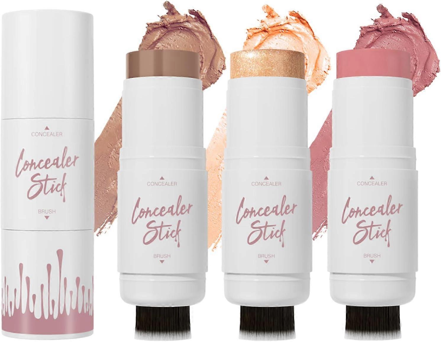 Contour Stick, Highlighter Makeup Stick, Blush Stick, Bronzer Stick, Contour Highlighter Blush Stick Kit with Brush for Flawless Look, Waterproof Long