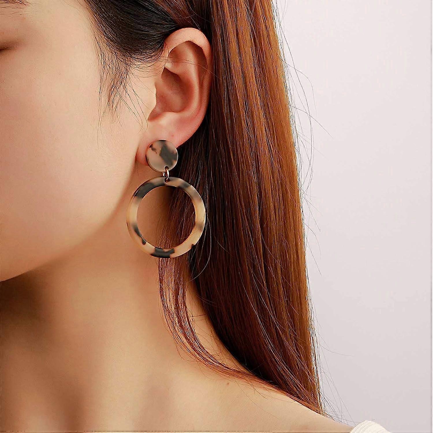 Acrylic Leopard Print Dangle Earrings Leopard Statement Geometric Earrings Mottled Leopard Hoop Drop Earrings