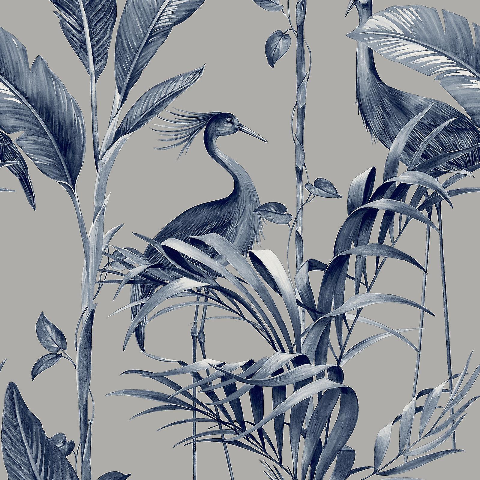 Azzurra Leaf Navy Silver Wallpaper A9506