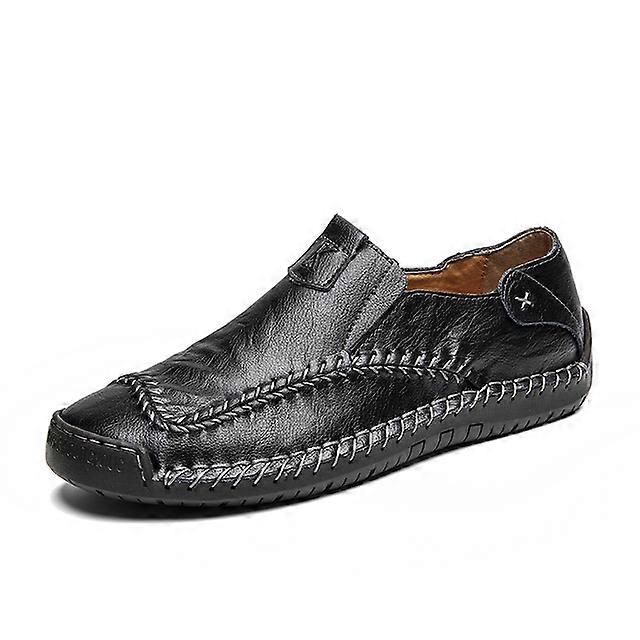Yeni El Yapımı Hakiki Deri Erkekler Rahat Ayakkabı Lüks Marka Erkek Loafer'lar Moda Kaymaz Siyah Düz Mokasenler Büyük Boy 38-48