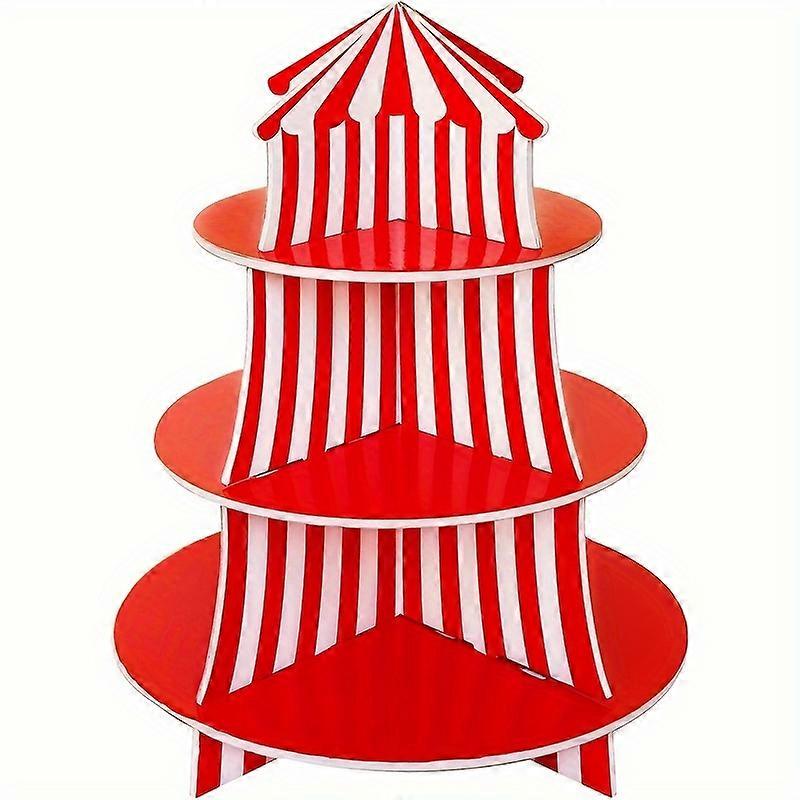 3 Tier Cupcake Foam Stand With Circus Carnival Tent Design For Desserts, Cakes, Pastries, Biscuits, Perfect For Party Birthday Family Gathering, Table