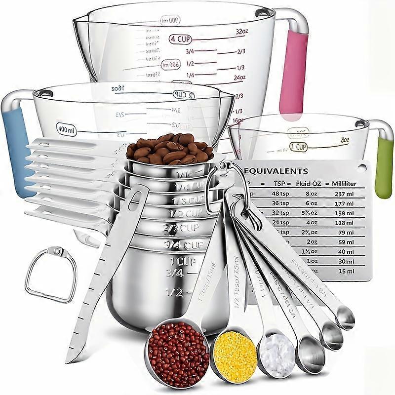 20-Piece Stackable Stainless Steel Measuring Cups & Spoons Set - Precision Baking Tools with Leveler for Dry & Liquid Ingredients, Durable Kitchen Ess