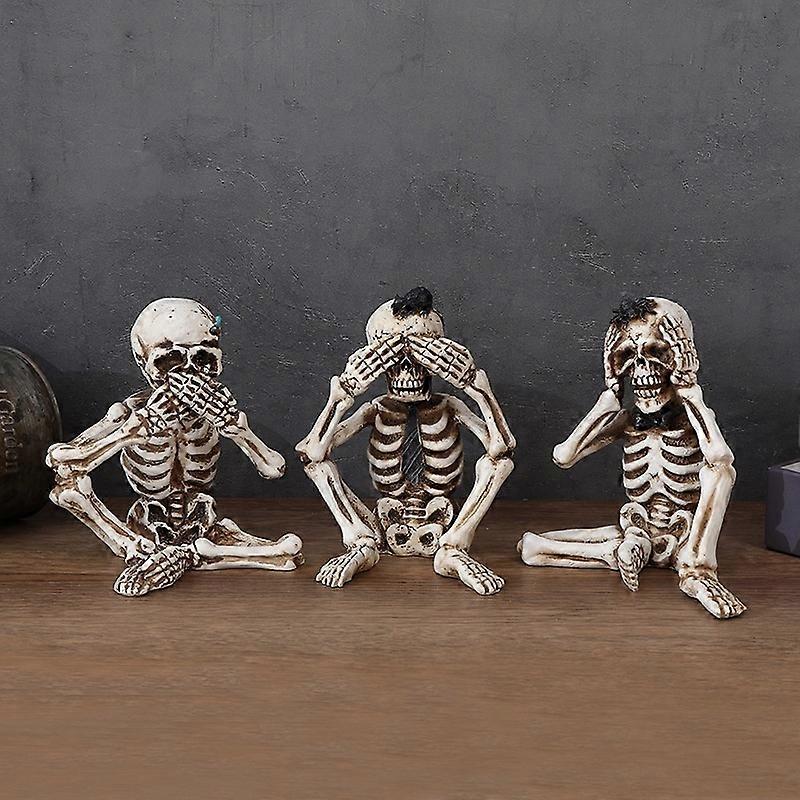 Skeletons Statue Hear See See No Evil Baby Halloween Figurines Home Decorative, Set of Three, 4.8