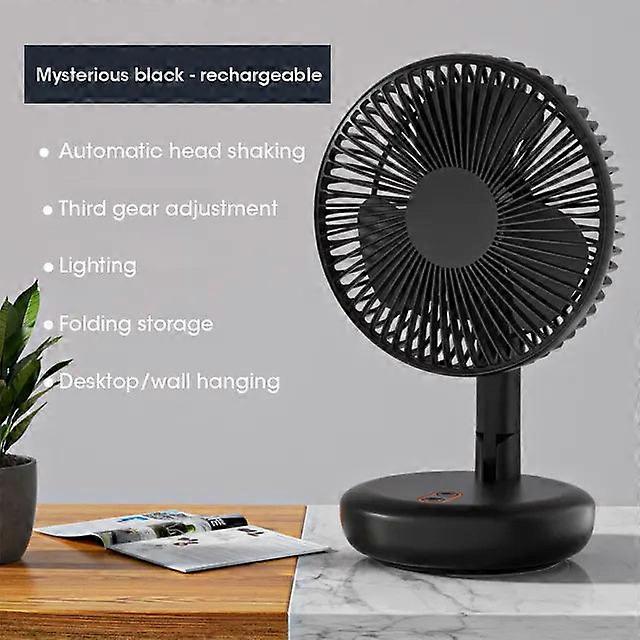 Rotating Led Light Wall Mounted Table Fan - Wireless, Punch-free, Folding, Usb Rechargeable