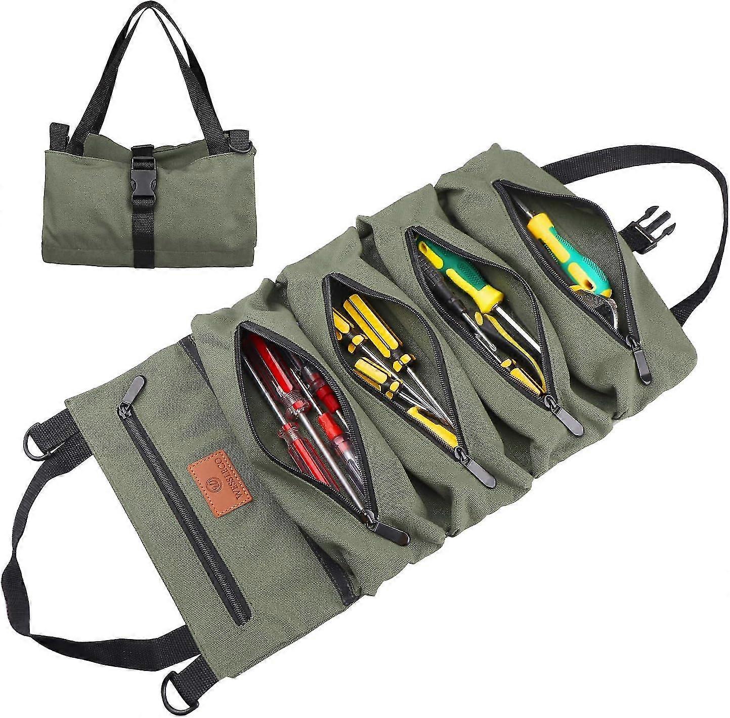 Rolling bag, multi-purpose canvas tool organizer, green