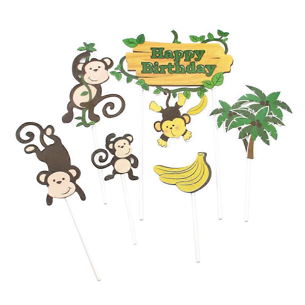 4 Sets Cake Toppers Monkey Forest Cake Inserts Cupcake Decor Party Supplies (6pcs/Set)