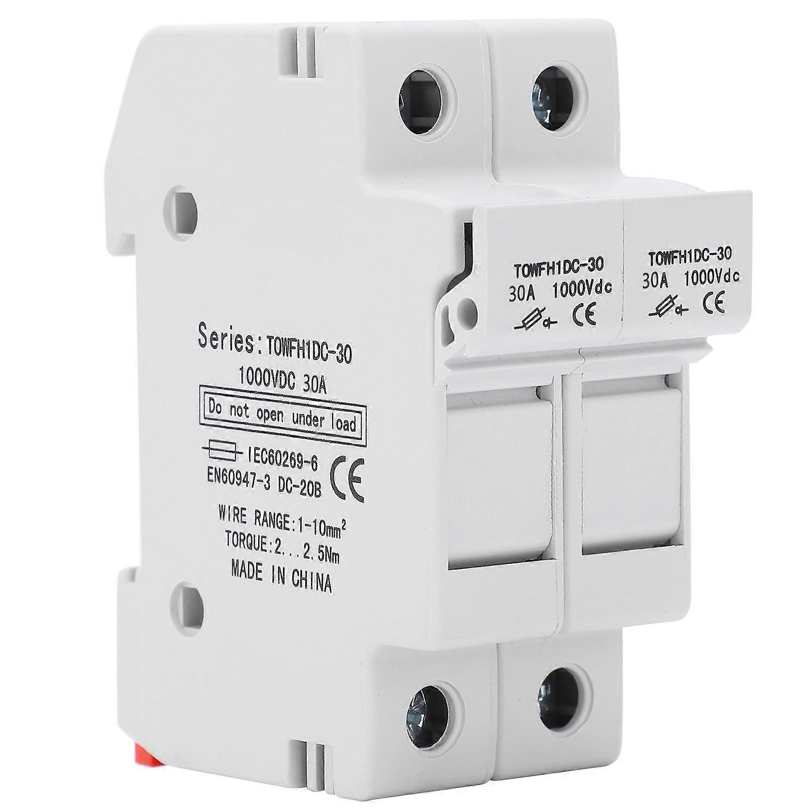 Fuse Holder Base 2 Pole DIN Rail Mount Power Distribution Control Equipment TOWFH1DC 1000VDC 2P30A YEMAA