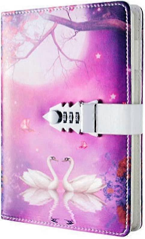 2pcs A5 Lock Diary Leather Lock Diary Writing Notebook, P 157 (swan)