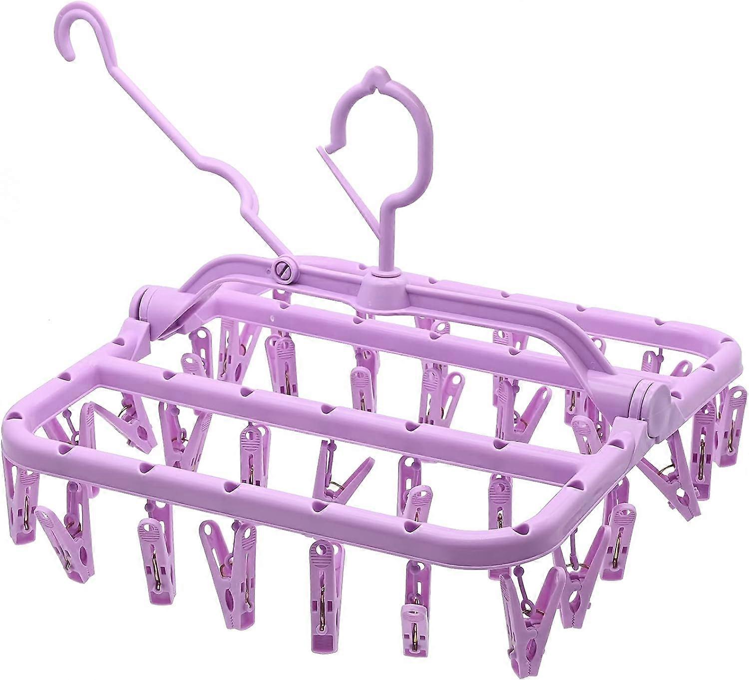Sock Drying Rack, Clothes Drying Rack with 32 Clips, Foldable Windproof Sock Drying Rack for Underwe
