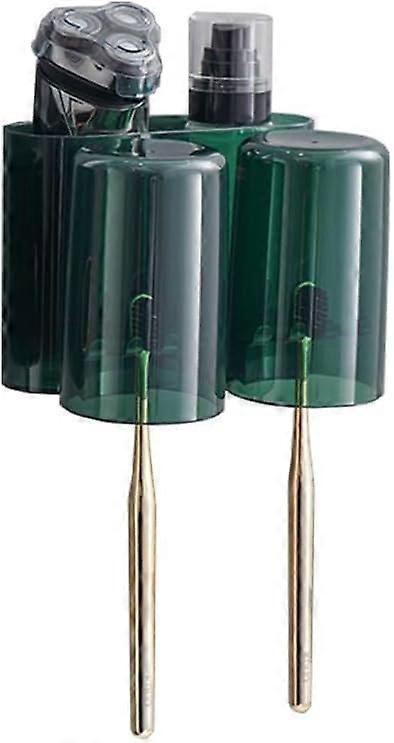 Drill-free Wall Mount Toothbrush Holder, Toothpaste Dispenser and Multi-functional Slots Bathroom Organizer