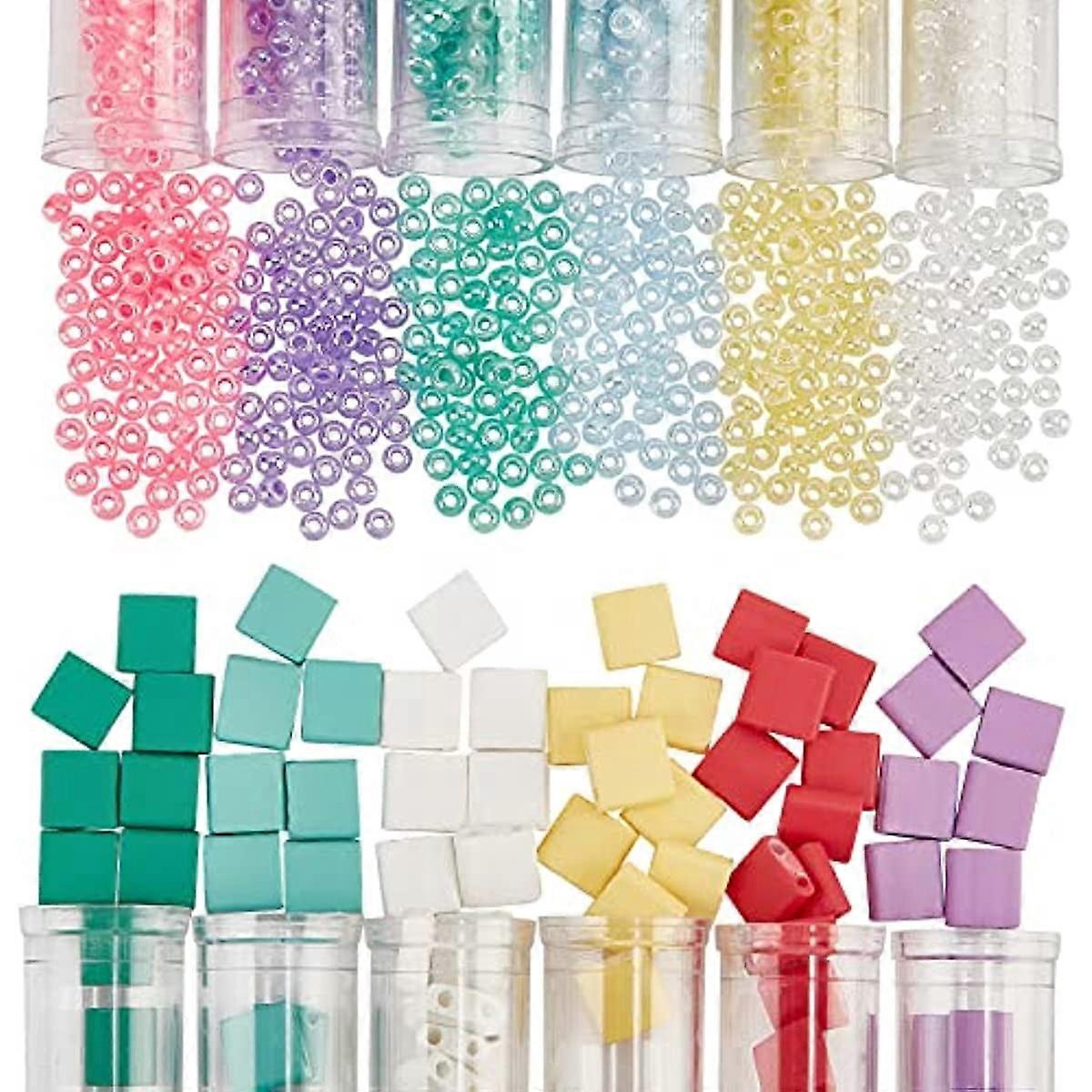 About 1450Pcs Tila Beads Set 120Pcs 6Colors 2-Hole Glass Rectangle Seed Beads Spacer Beads with 1332Pcs Round Pony Beads for Bracelet Necklace Earring