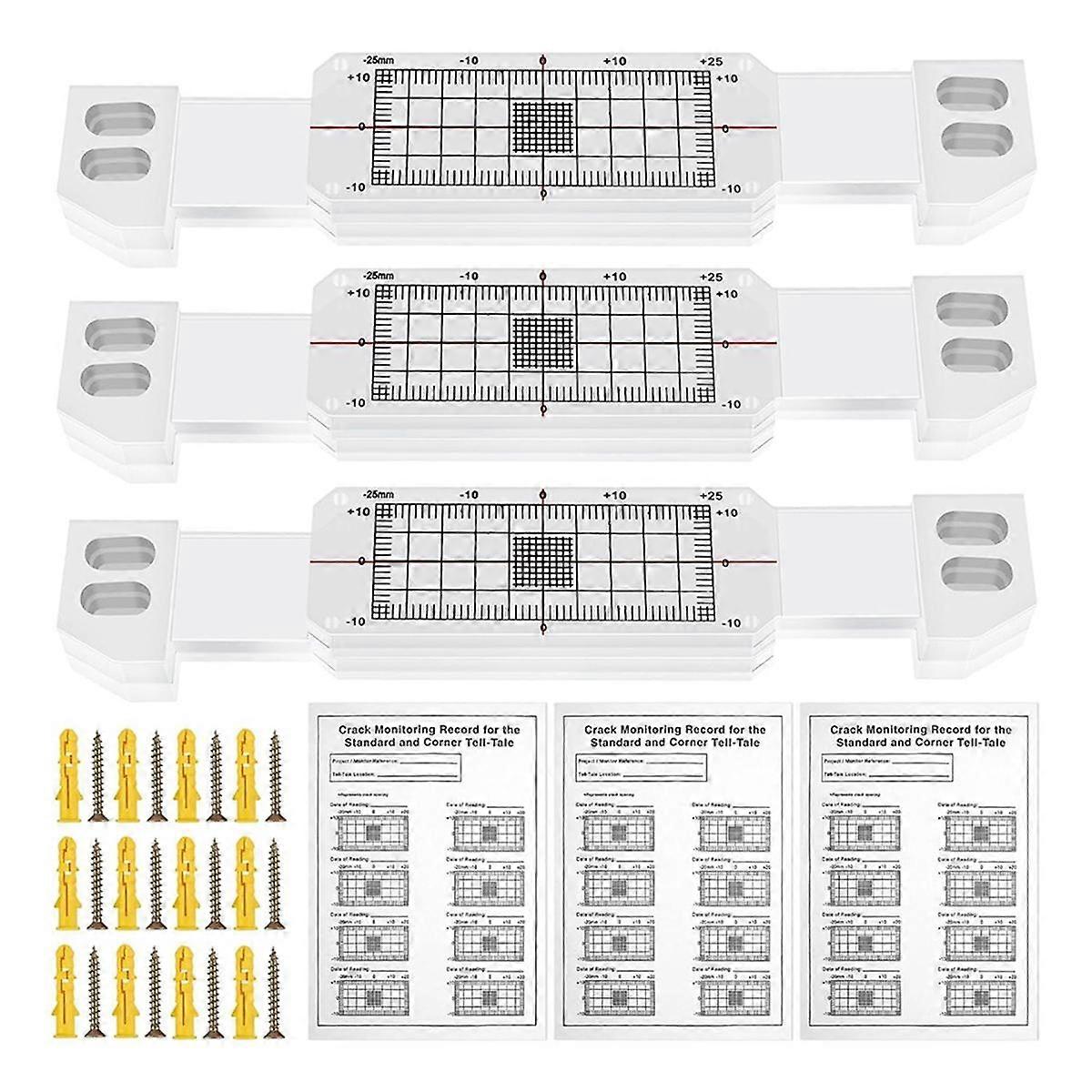 3 Pcs Crack Monitoring Record, Acrylic Corner Tell-Tale Monitor,Tell-Tale Crack Monitoring Device,Measuring Instrument
