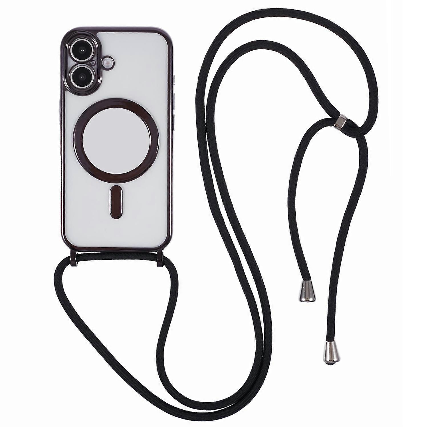 For iPhone 16 Plus Case Compatible with MagSafe Electroplating TPU Cellphone Protector with Long Lan