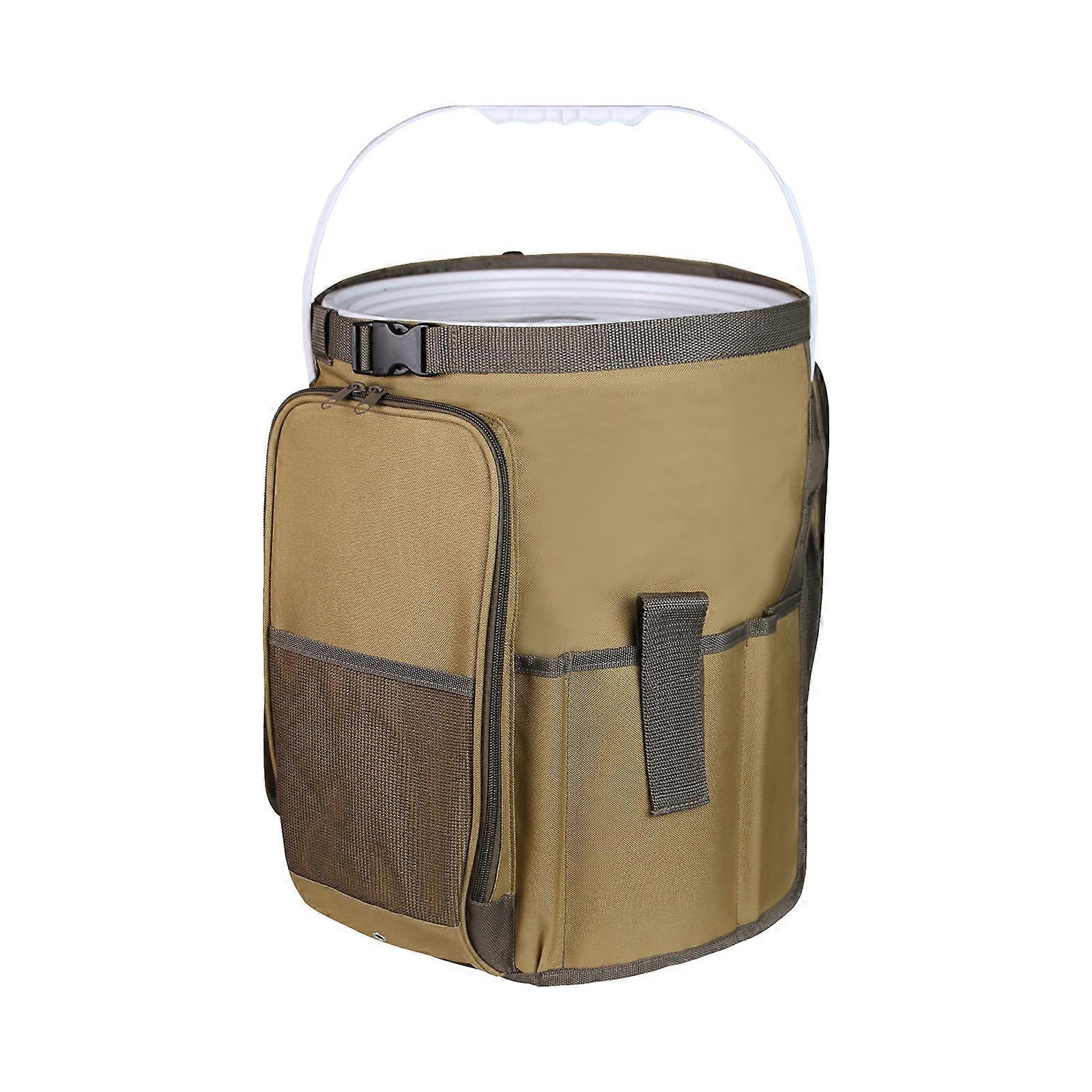 Fishing Bucket Organizer With Multiple Pockets Adjustable Strap Outdoor Tackle Bag Camping Bucket Tool Organizer