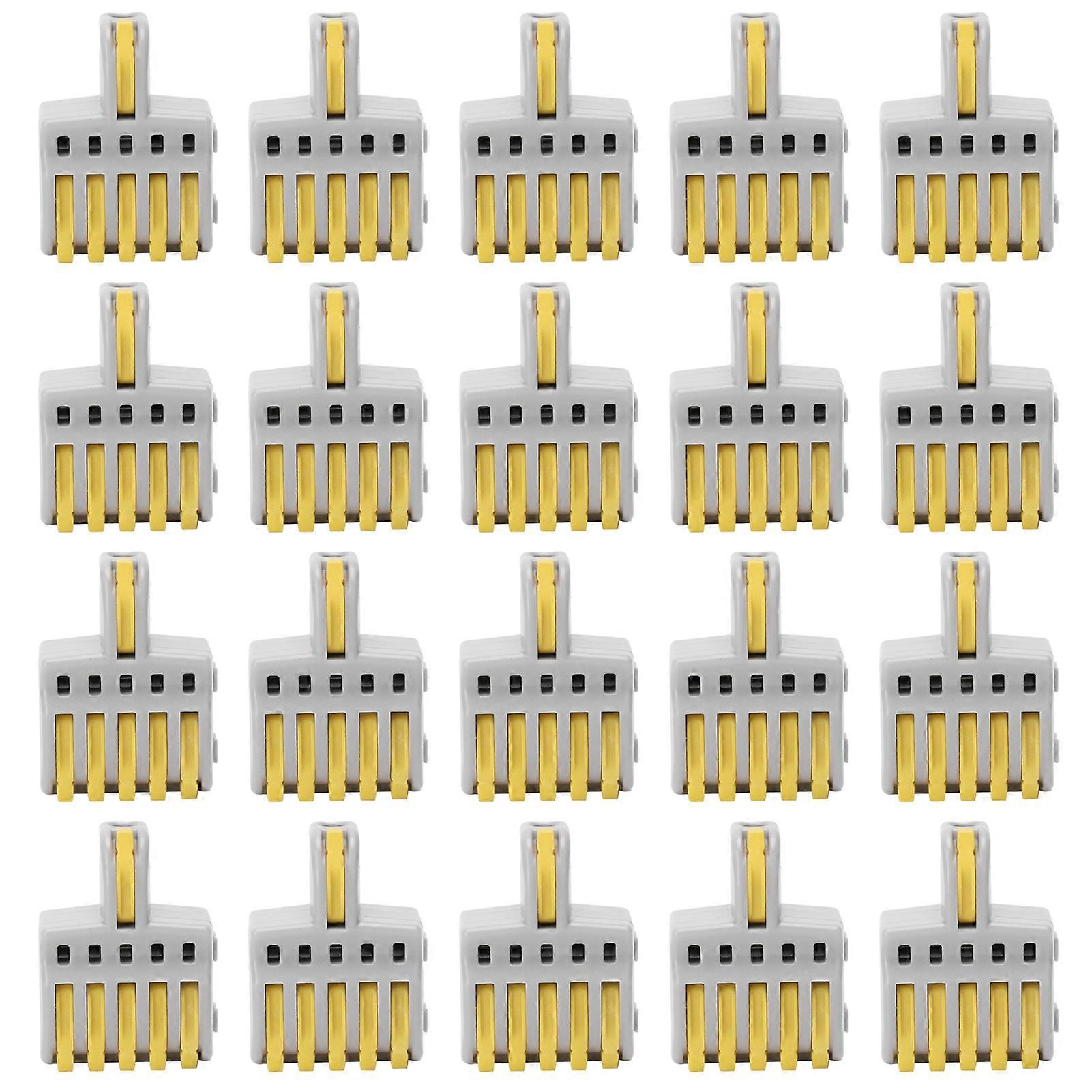 For 20Pcs SPL Quick Connector 1 in 5 out PushType Splitter Copper and PC Material Wire Terminal(Yellow )