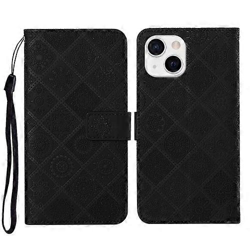 For iPhone 15 Ethnic Style Embossed Pattern Leather Mobile Phone Case