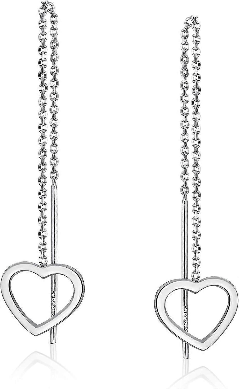S925 Sterling Silver Open Heart Threader Drop Aretes