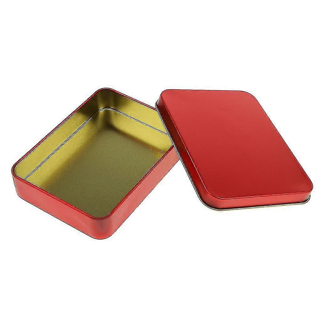 Rectangular Empty Tin Box Portable Storage Container Home Organizer (11.5x8.5x2.3 Cm) - Silver, As Described Red