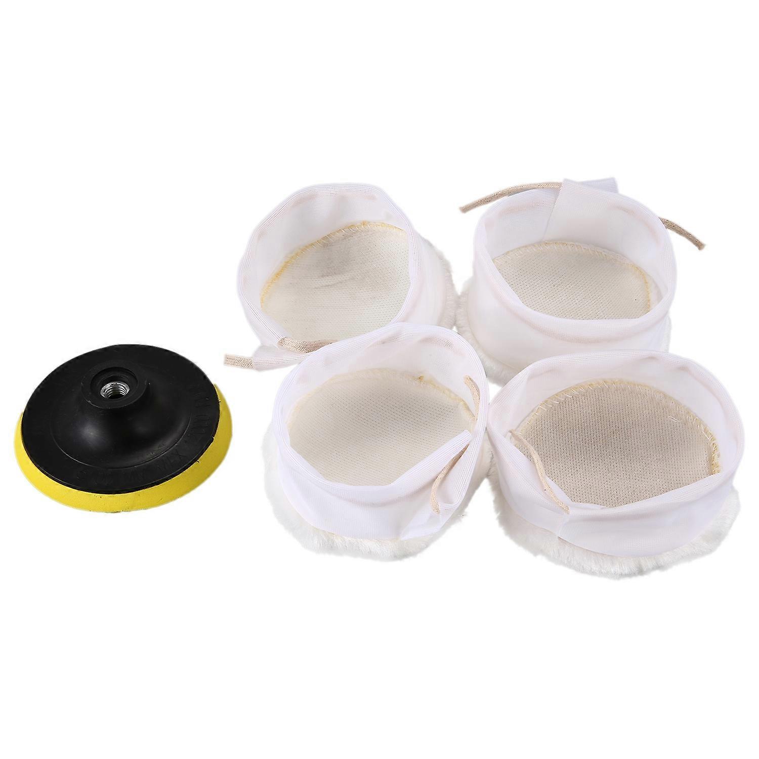 5Pcs Polisher/Buffer kit Soft Wool Bonnet Pad White:4 inch