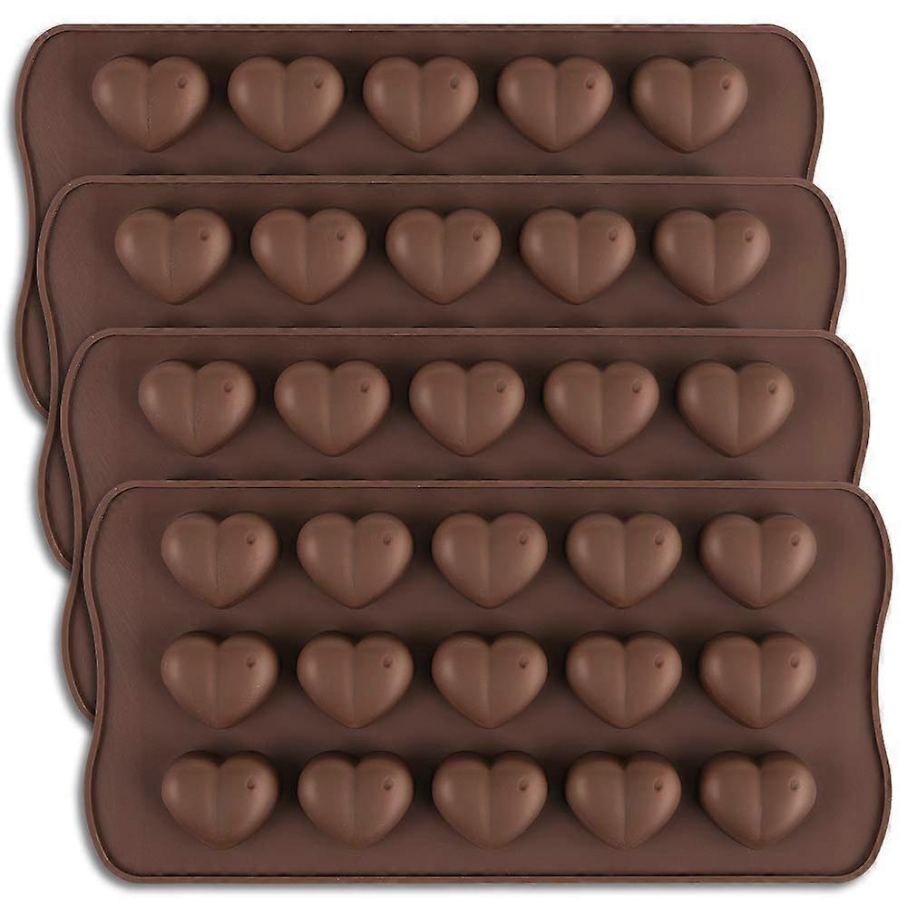 15-Cavity Heart Shape Chocolate Mold, Set of 4 PCS Silicone Valentine Heart Chocolate Gummy and Candy Mold