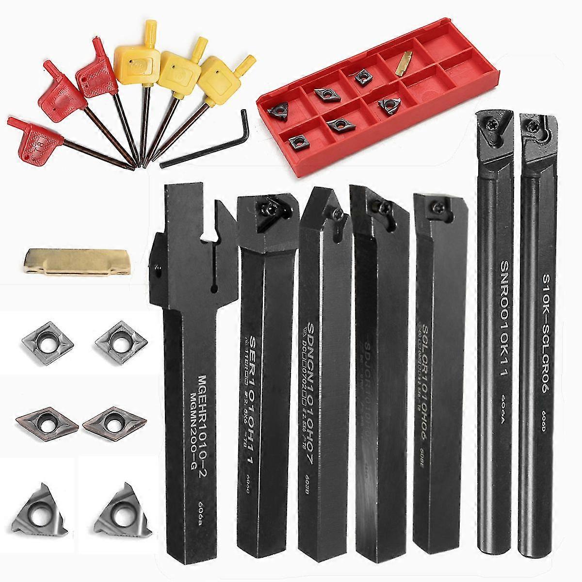 Cutting Tools 10mm 7pcs Shank Lathe Turning Tool Holder Boring Bar With 7pcs Insert And Wrench Wrenches
