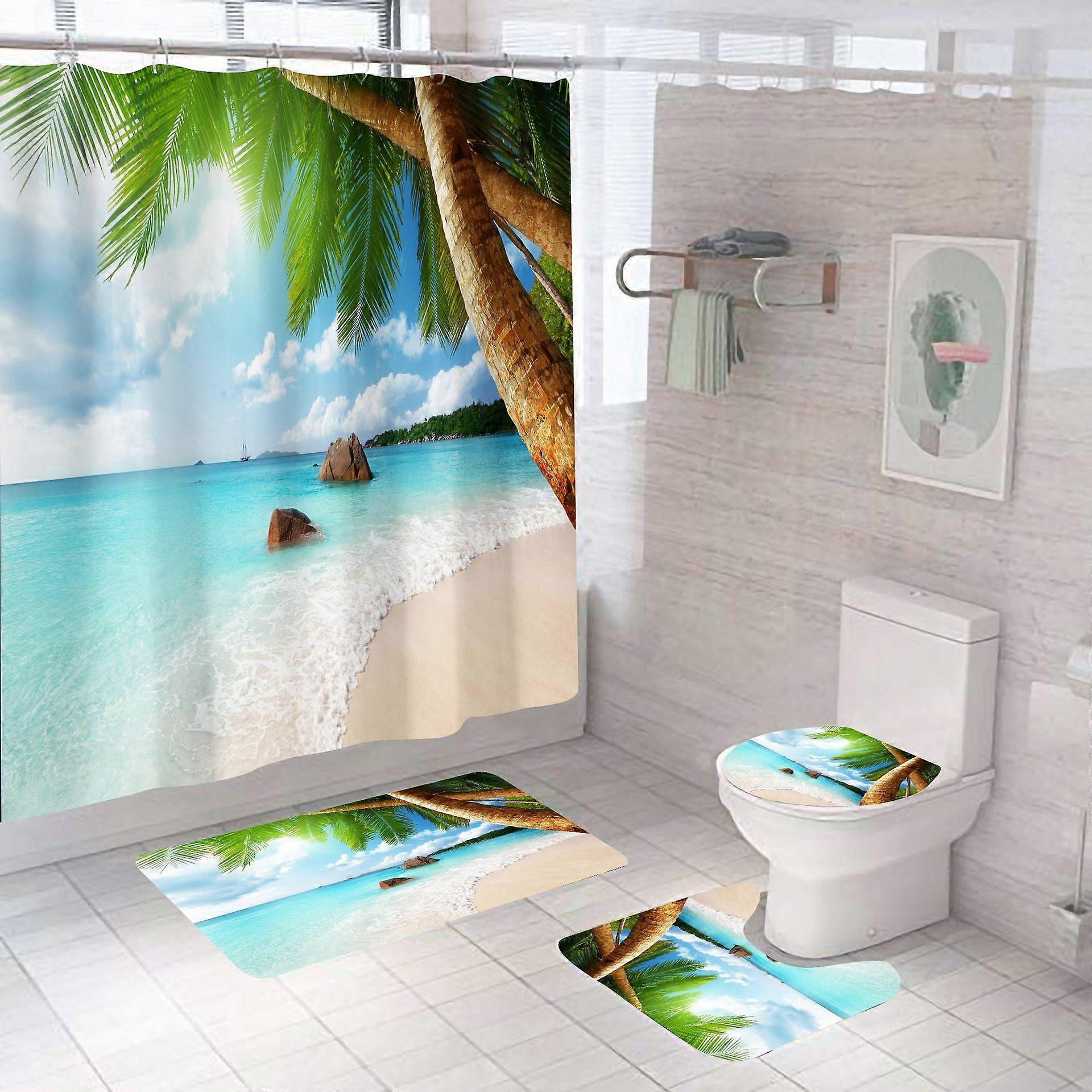 4 قطع / مجموعة ديكور الحمام للماء القماش البوليستر حمام الستار حوض الاستحمام الستائر، الحمام السجاد حمام حصيرة المرحاض السجاد