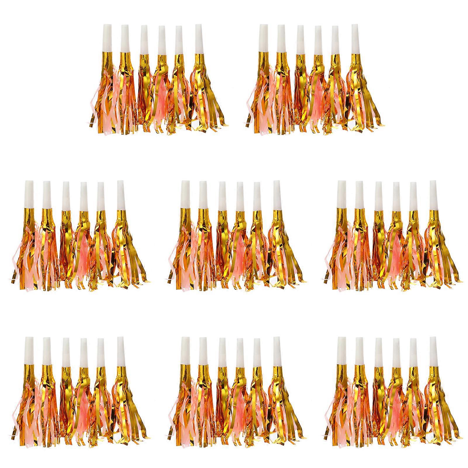 48Pcs Golden Noise Makers Horns Glitter Tassel Whistle Metallic Fringed Noisemakers Horns New Year Celebrations Supplies