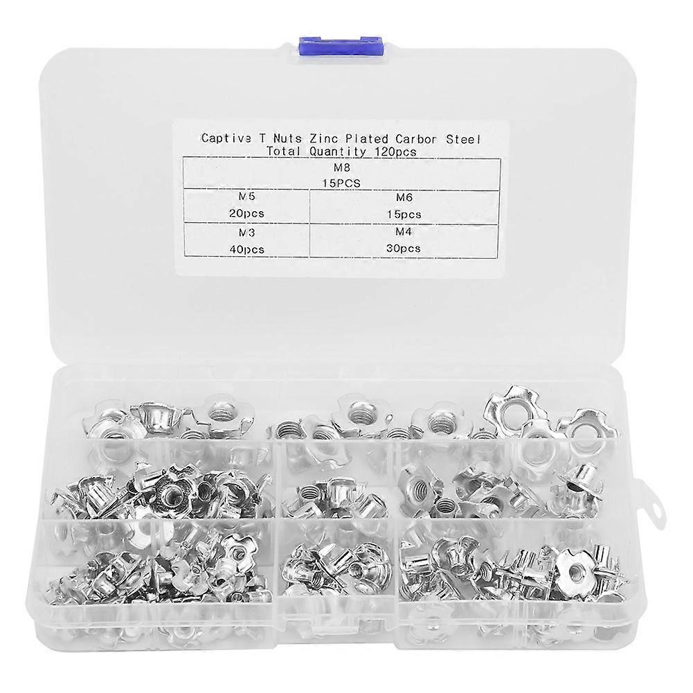 120Pcsティーナットセット炭素鋼亜鉛メッキウッドボード家具ハードウェアアクセサリー