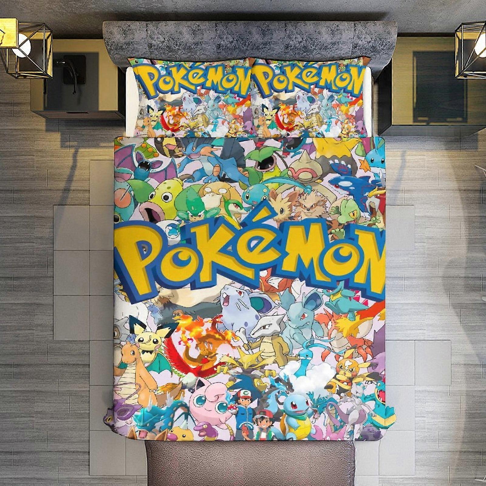 v29 Lakanat Vuodevaatteet Pokmon 3 -osaiset setit Full/Queen Size - käännettävät mikrokuitupeitot, joissa on Shams Soft Lightweight Bedcoverlet Comforter fo