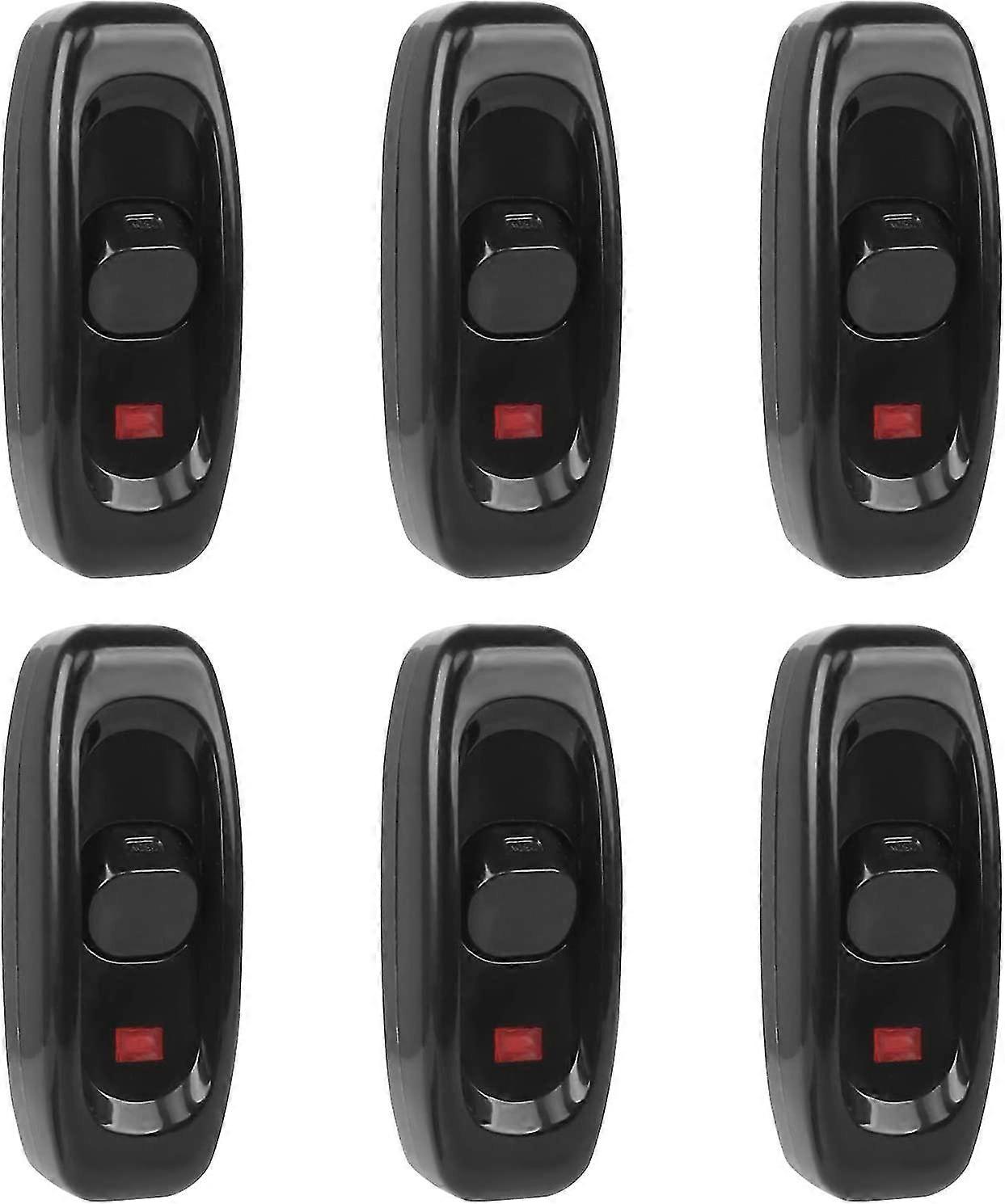6pcs lamp switch, toggle switch 250v 10a line cord rocker switch intermediate switch with led indicator (black)